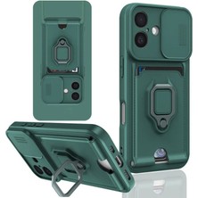 Cepmoda iPhone 16 Yüzüklü Kılıf - Boyun Askılı - Kartlıklı - Çok Amaçlı Kapak - Yeşil