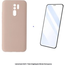 Cepmoda Redmi 9 Lansman Kılıf + Tam Kaplayan Antistatik Ekran Koruyucu Set - Pudra