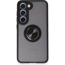 Cepmoda Samsung Galaxy M15 Uyumlu Yüzüklü Kılıf - Buzlu Şeffaf - Siyah