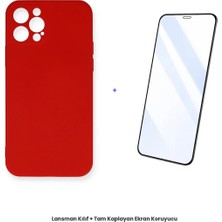 Cepmoda iPhone 12 Pro Max Lansman Kılıf + Tam Kaplayan Antistatik Ekran Koruyucu Set- Kırmızı - Kırmızı