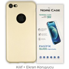 Cepmoda iPhone 7 Uyumlu Silikon Telefon Kılıfı ve Temperli Cam Ekran Koruyucu 2’li Set -Gold