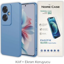 Cepmoda Oppo Reno 11F Uyumlu Silikon Telefon Kılıfı ve Temperli Cam Ekran Koruyucu 2’li Set - Mavi