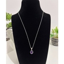 925 Ayar Gümüş Amatist Damla Model Kolye