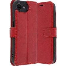 Cepmoda iPhone 16E Uyumlu Kapaklı Kılıf - Cüzdanlı - Kopçalı - Kırmızı