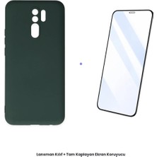 Cepmoda Redmi 9 Lansman Kılıf + Tam Kaplayan Antistatik Ekran Koruyucu Set - Koyu Yeşil