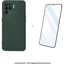 Cepmoda Oppo Reno 5 Lite Lansman Kılıf + Tam Kaplayan Antistatik Ekran Koruyucu Set - Koyu Yeşil