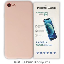 Cepmoda iPhone 7 Uyumlu Silikon Telefon Kılıfı ve Temperli Cam Ekran Koruyucu 2’li Set -Pudra