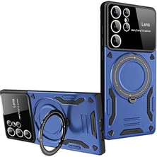 Cepmoda Samsung Galaxy S24 Ultra Standlı Yüzüklü Telefon Kılıfı - 360° Döner Halkalı A+ Korumalı - Lacivert