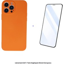 Cepmoda iPhone 13 Pro Max Lansman Kılıf + Tam Kaplayan Antistatik Ekran Koruyucu Set - Turuncu