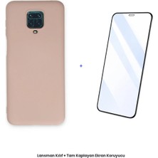 Cepmoda Redmi Note 9 Pro Lansman Kılıf + Tam Kaplayan Antistatik Ekran Koruyucu Set - Pudra