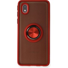 Cepmoda Samsung Galaxy A01 Core Uyumlu Yüzüklü Kılıf - Buzlu Şeffaf - Kırmızı