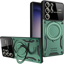 Cepmoda Samsung Galaxy S25 Ultra Standlı Yüzüklü Telefon Kılıfı - 360° Döner Halkalı A+ Korumalı - Yeşil