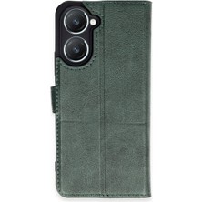 Cepmoda Vivo Y18 Uyumlu Kapaklı Kılıf - Cüzdanlı - Kopçalı - Yeşil