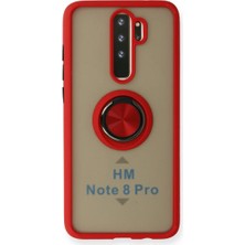 Cepmoda Redmi Note 8 Pro Uyumlu Yüzüklü Kılıf - Buzlu Şeffaf - Kırmızı