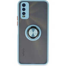 Cepmoda Vivo Y11S Uyumlu Yüzüklü Kılıf - Buzlu Şeffaf - Buz Mavi