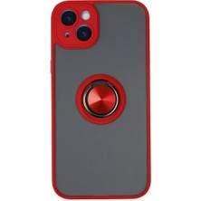 Cepmoda iPhone 14 Uyumlu Yüzüklü Kılıf - Buzlu Şeffaf - Kırmızı