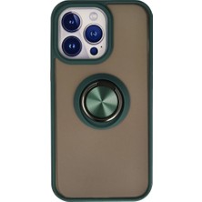 Cepmoda iPhone 15 Pro Max Uyumlu Yüzüklü Kılıf - Buzlu Şeffaf - Yeşil