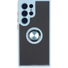 Cepmoda Samsung Galaxy S23 Ultra Uyumlu Yüzüklü Kılıf - Buzlu Şeffaf - Buz Mavi