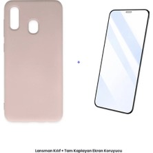 Cepmoda Samsung Galaxy A20 Lansman Kılıf + Tam Kaplayan Antistatik Ekran Koruyucu Set - Pudra