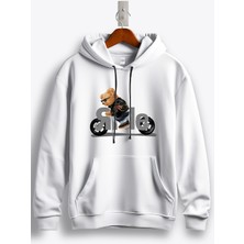 MGAX Motosiklet Sevimli Ayı Ride Baskılı Regular Kapşonlu Sweatshirt