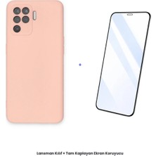 Cepmoda Oppo Reno 5 Lite Lansman Kılıf + Tam Kaplayan Antistatik Ekran Koruyucu Set - Pudra
