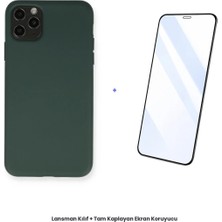 Cepmoda iPhone 11 Pro Max Lansman Kılıf + Tam Kaplayan Antistatik Ekran Koruyucu Set - Koyu Yeşil