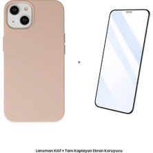 Cepmoda iPhone 14 Plus Lansman Kılıf + Tam Kaplayan Antistatik Ekran Koruyucu Set - Pudra