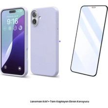 Cepmoda iPhone 16 Plus Lansman Kılıf + Tam Kaplayan Antistatik Ekran Koruyucu Set - Lila