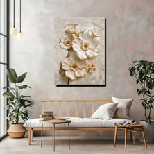Artprinta Krem Gold Çiçek Kanvas Tablo – Modern Lüks Duvar Dekoru