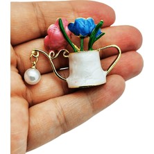 BB Bi Butik Shop Inci Detaylı Çiçekli Fincan Gold Broş