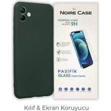 Cepmoda Samsung A04E Uyumlu Silikon Telefon Kılıfı ve Temperli Cam Ekran Koruyucu 2’li Set - Koyu Yeşil