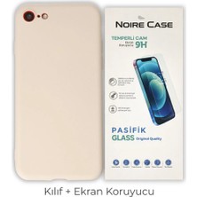 Cepmoda iPhone 7 Uyumlu Silikon Telefon Kılıfı ve Temperli Cam Ekran Koruyucu 2’li Set -Krem