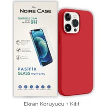 Cepmoda iPhone 15 Pro Max Uyumlu Silikon Telefon Kılıfı ve Temperli Cam Ekran Koruyucu 2’li Set Kırmızı