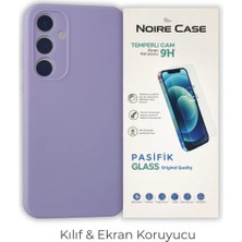 Cepmoda Samsung A55 Uyumlu Silikon Telefon Kılıfı ve Temperli Cam Ekran Koruyucu 2’li Set - Lila