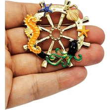 BB Bi Butik Shop Deniz Dümeni ve Deniz Canlıları Gold Broş