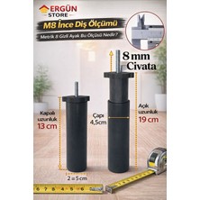 Ergün Store   Ayarlı Destek Ayağı 13X19 cm Siyah Gizli Ayak Mobilya Kanepe Baza Koltuk Dolap Tv Ünitesi M8 Civatalı 2 Adet