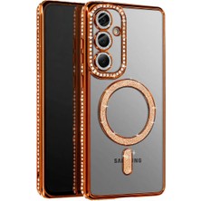 Cepmoda Samsung Galaxy S26 Taşlı Kılıf - Simli Magsafe Destekli Lüx Kapak - Turuncu