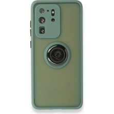 Cepmoda Samsung Galaxy S20 Ultra Uyumlu Yüzüklü Kılıf - Buzlu Şeffaf - Yeşil