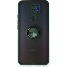 Cepmoda Redmi 9 Uyumlu Yüzüklü Kılıf - Buzlu Şeffaf - Yeşil