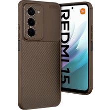 Cepmoda Redmi 15 4g Uyumlu Karbon Desenli Mat Silikon Telefon Kılıfı - Kahverengi
