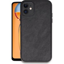 Cepmoda iPhone 11 Uyumlu Deri Görünümlü Telefon Kılıfı Darbe Emici Kapak - Siyah