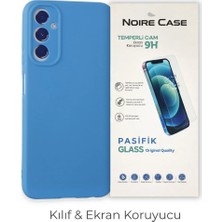 Cepmoda Samsung A34 Uyumlu Silikon Telefon Kılıfı ve Temperli Cam Ekran Koruyucu 2’li Set - Mavi