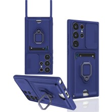 Cepmoda Samsung Galaxy S25 Ultra Yüzüklü Kılıf - Boyun Askılı - Kartlıklı - Çok Amaçlı Kapak - Lacivert