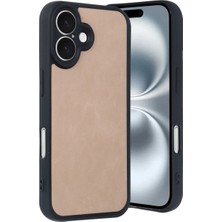 Cepmoda iPhone 16 Uyumlu Deri Görünümlü Telefon Kılıfı Darbe Emici Kapak - Pudra