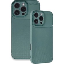 Cepmoda iPhone 16 Pro Max Uyumlu Karbon Desenli Mat Silikon Telefon Kılıfı - Koyu Yeşil