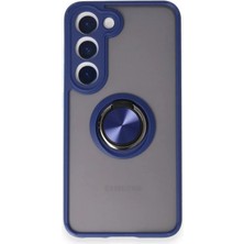 Cepmoda Samsung Galaxy M15 Uyumlu Yüzüklü Kılıf - Buzlu Şeffaf - Lacivert