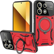 Cepmoda Redmi Note 13 4g Standlı Yüzüklü Telefon Kılıfı - 360° Döner Halkalı A+ Korumalı - Kırmızı