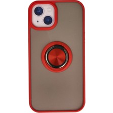 Cepmoda iPhone 13 Uyumlu Yüzüklü Kılıf - Buzlu Şeffaf - Kırmızı