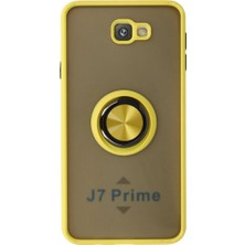 Cepmoda Samsung Galaxy J7 Prime Uyumlu Yüzüklü Kılıf - Buzlu Şeffaf - Sarı