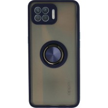 Cepmoda Oppo Reno 4 Lite Uyumlu Yüzüklü Kılıf - Buzlu Şeffaf - Lacivert